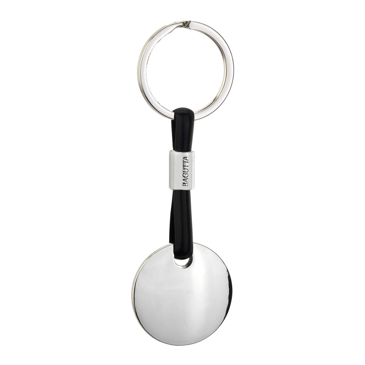 PORTACHIAVI SILVER PLATED CON CORDONE IN SILICONE NERO